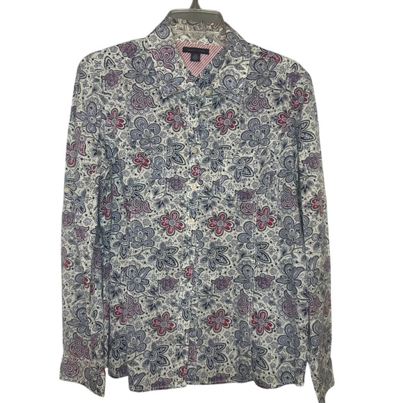 Tommy Hilfiger Blue and Red Casual Button Down Shirt Flowers Cotton Size large - Picture 3 of 11